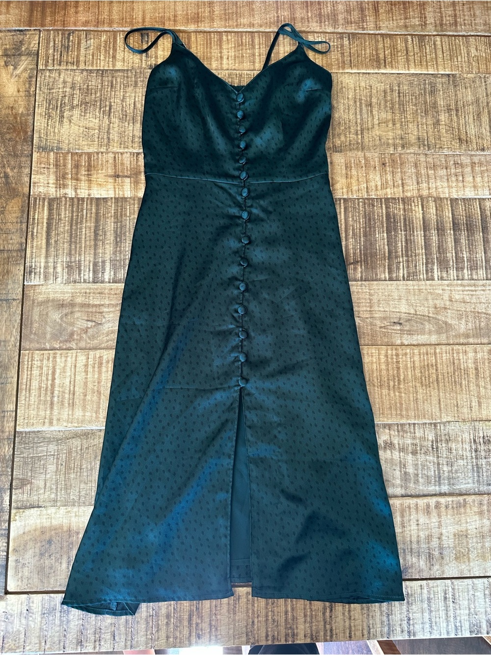 Abercrombie & Fitch Green Satin Button-Front Midi Dress